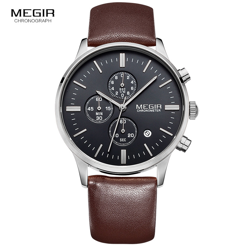 Suede Strap Watch - Megir クォーツ時計男性発光防水スポーツ腕時計男性商業革腕時計 2011 送料無料