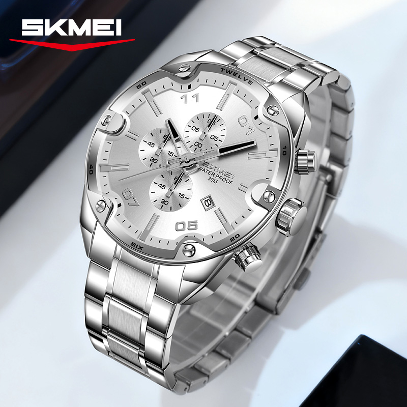 SKMEI 9387 ファッションカレンダークロノグラフステ - Suede Strap Watch のレビューと価格