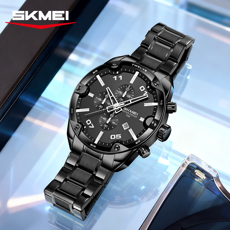 SKMEI 9387 ファッションカレンダークロノグラフステ - Suede Strap Watch のレビューと価格