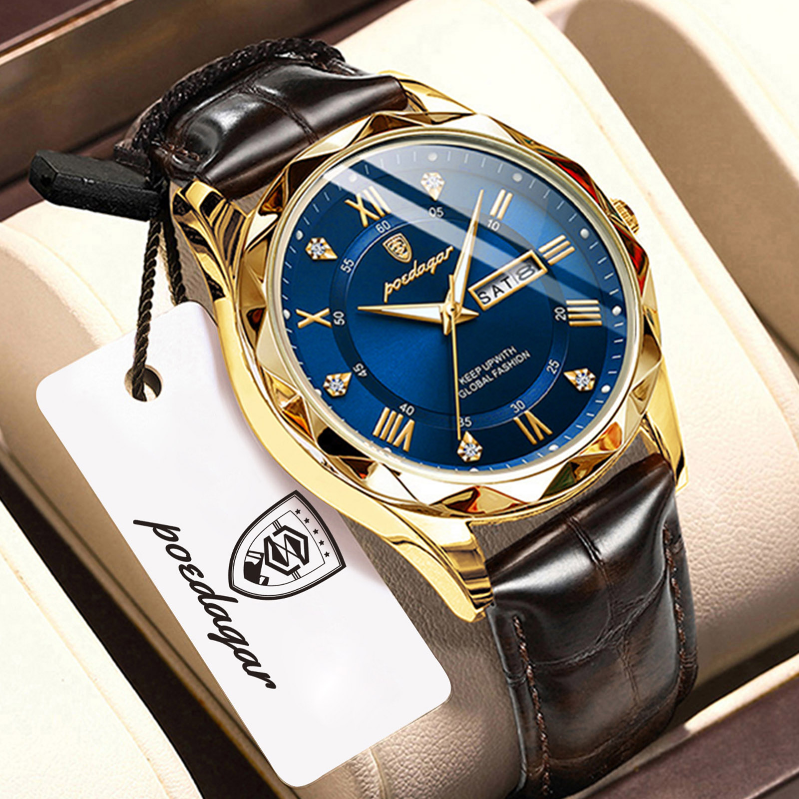 POEDAGAR トップファッションメンズ時計 防水 夜光  - Suede Strap Watch のレビューと価格