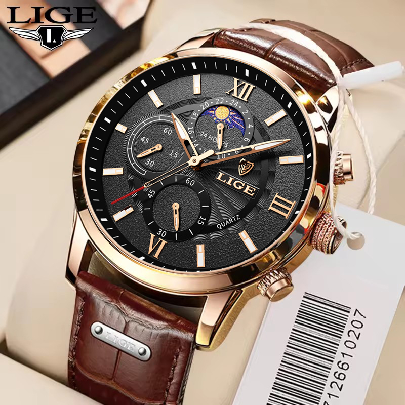 メンズ腕時計 LIGE トップブランドの高級メンズ腕時計男性 - Suede Strap Watch のレビューと価格